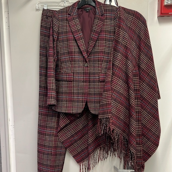 Ann Taylor Jackets & Blazers - Ann Taylor burgundy plaid three piece suit. Jacket pants and wrap.